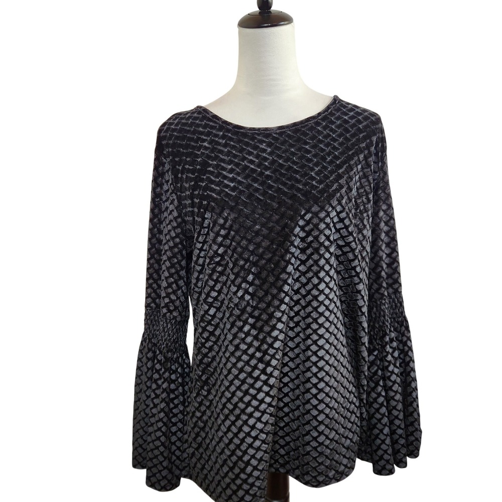 Solitaire Velvet Top‎ Womens Large Black Long Bell Sleeve Whimsigoth Boho Blouse